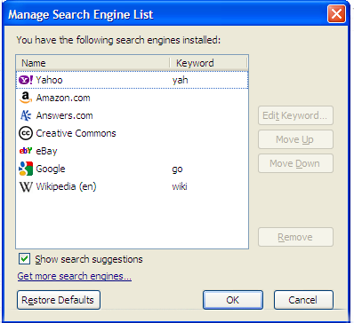 firefox manage search engine list