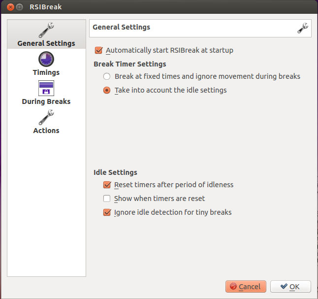 RSIBreak ubuntu settings
